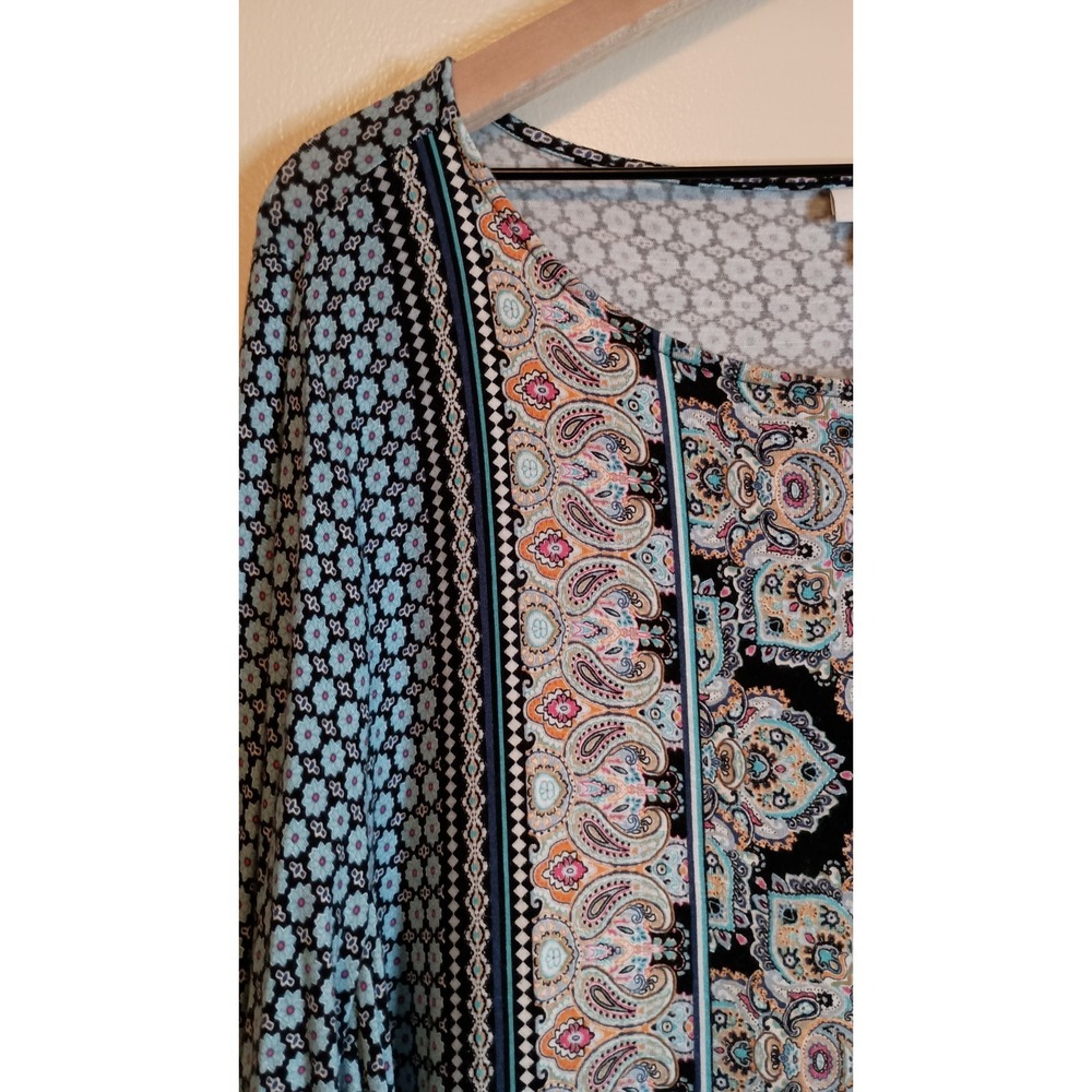 J Jill XL Paisley Tunic Dress Blue Boho Stretch Knit Long Sleeve - Picture 3 of 12